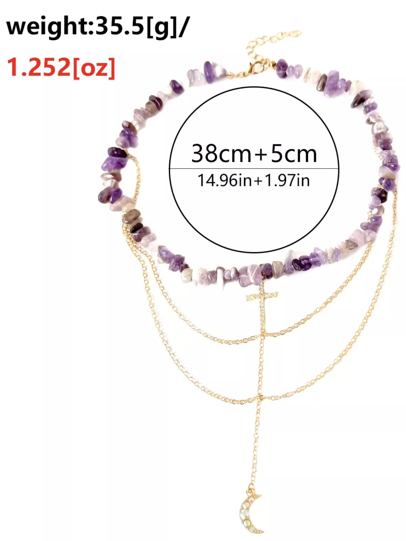 Layered Cross and Moon Pendant Necklace