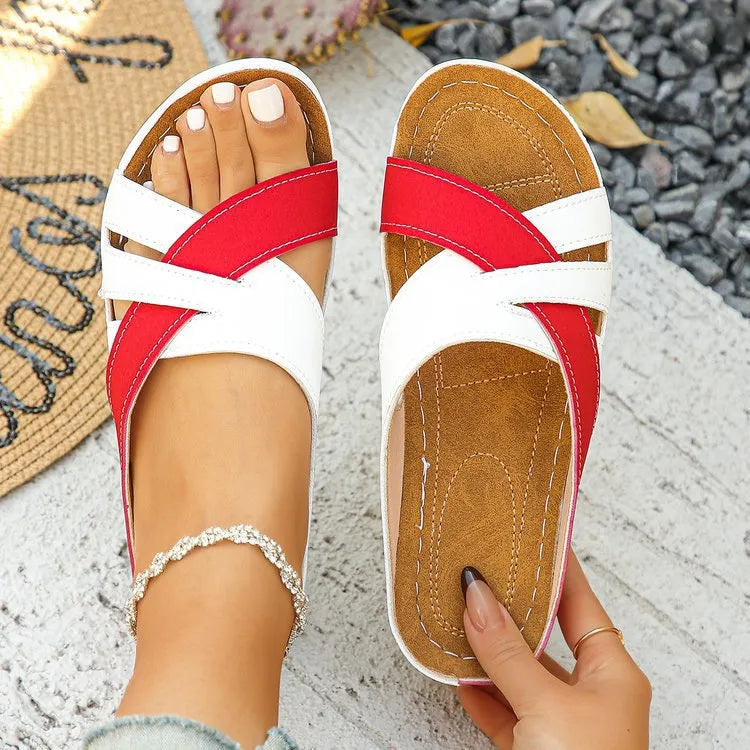 Contrast Cross Strap Wedge Sandals