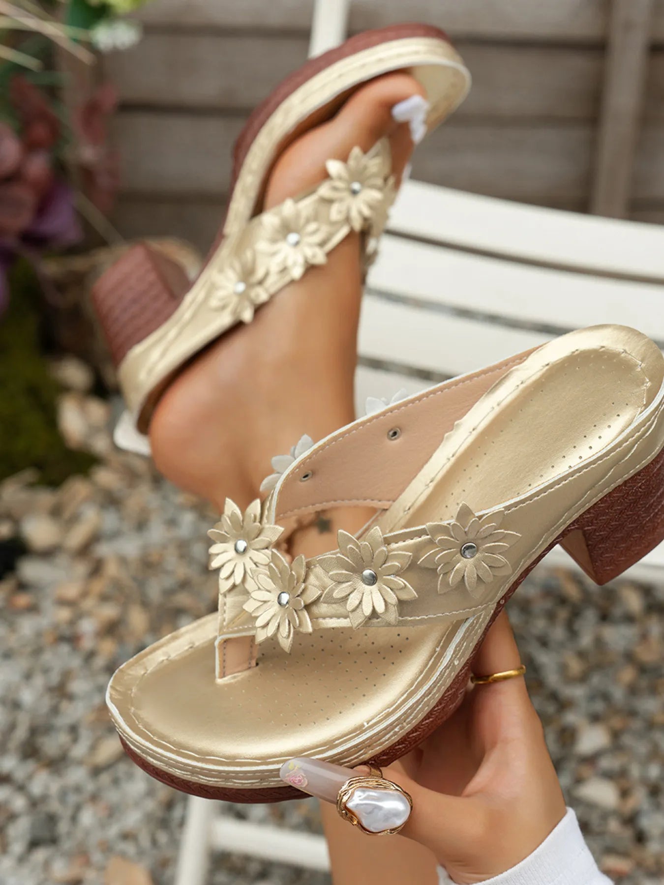 Floral Embellished Block Heel Sandals