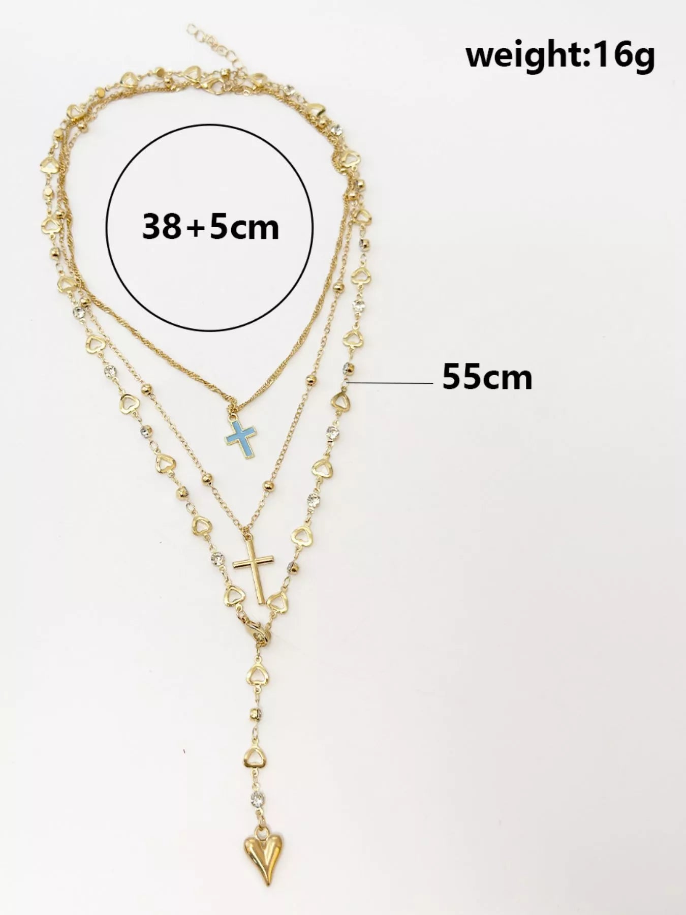 Layered Cross and Heart Necklace