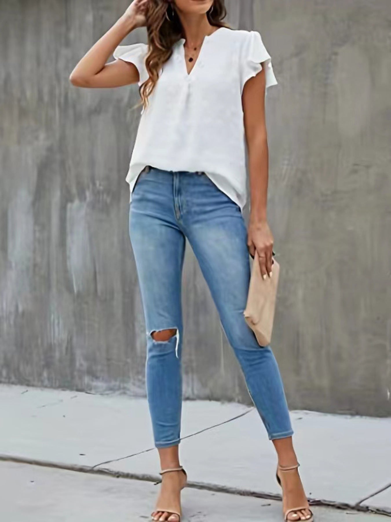 Swiss Dot Ruffled Sleeve Blouse