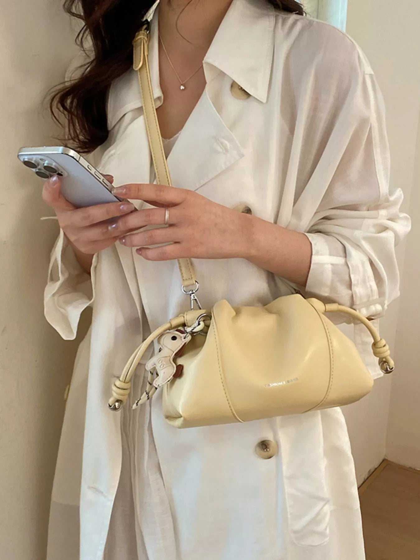 Drawstring Leather Crossbody Bag