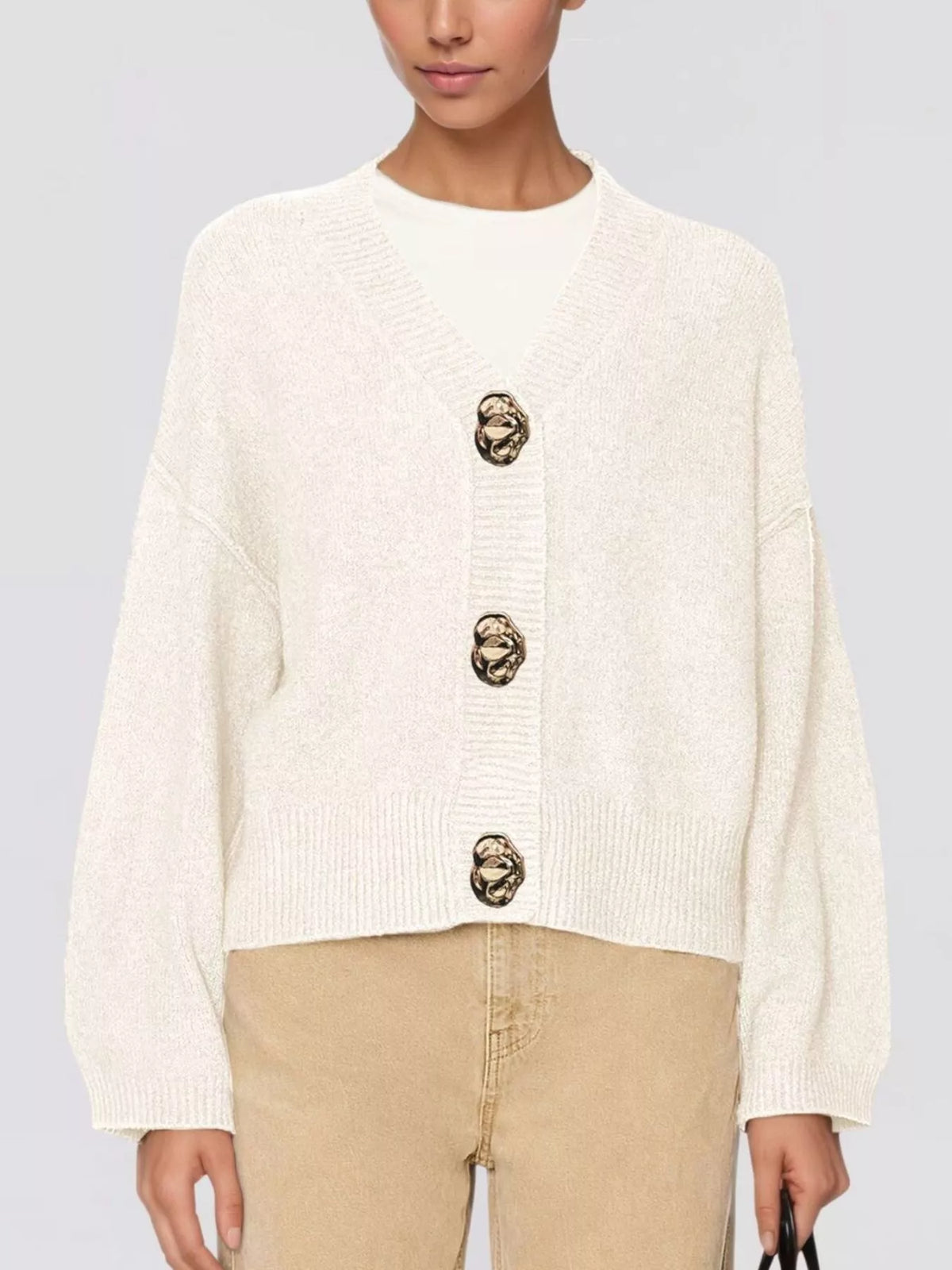 Gold Buttons V-Neck Cardigan