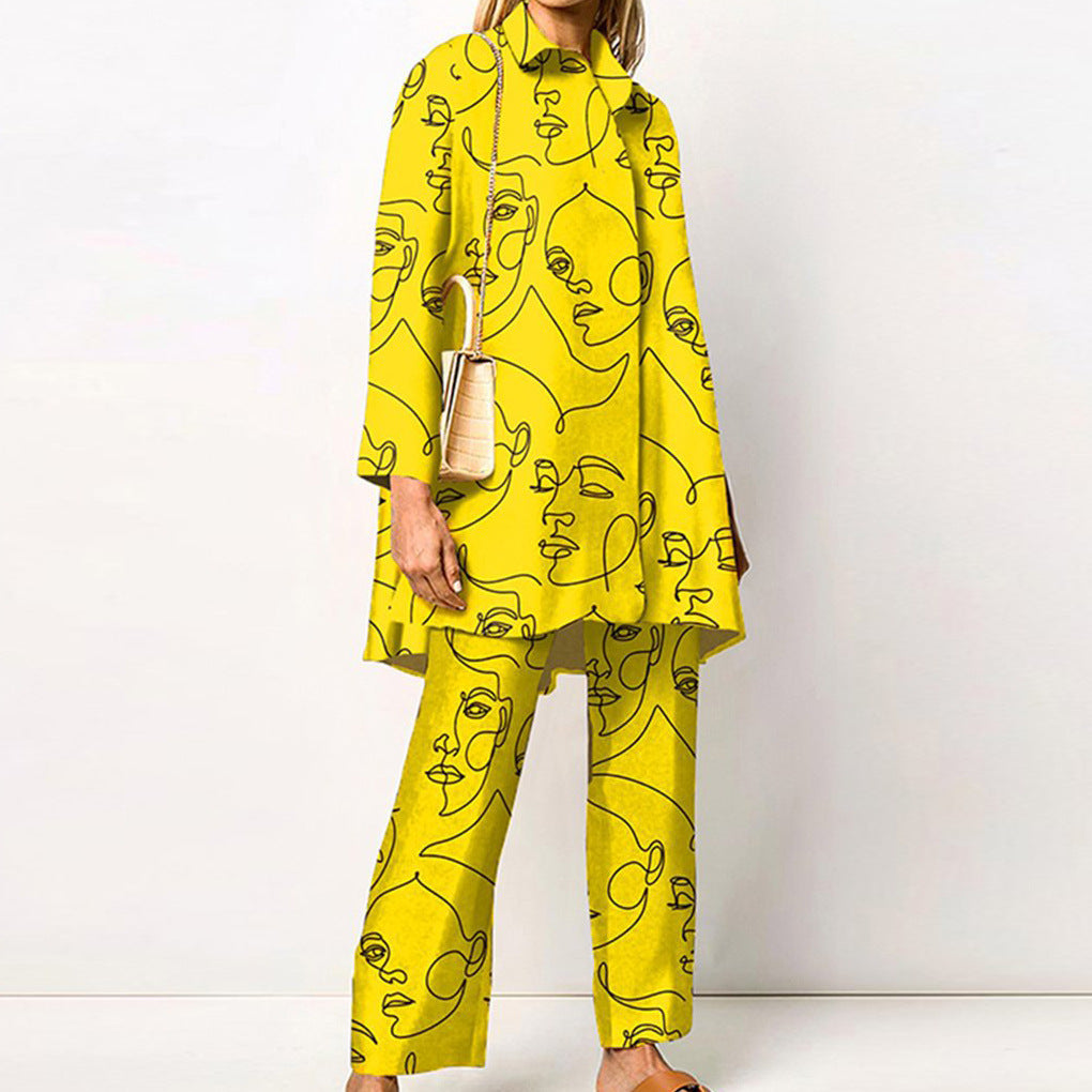 Cross Border Autumn Printing Long Sleeve Fashion Suit