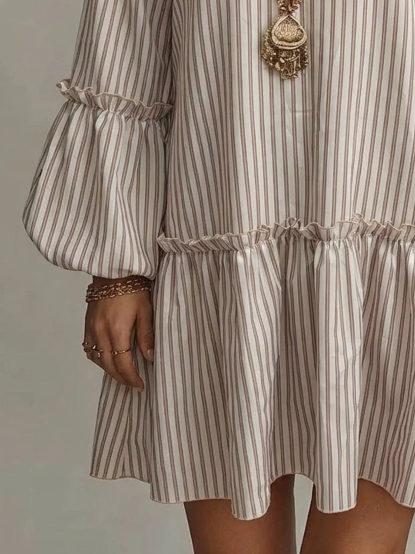 Full Size Striped Balloon Sleeve Mini Dress Plus Size