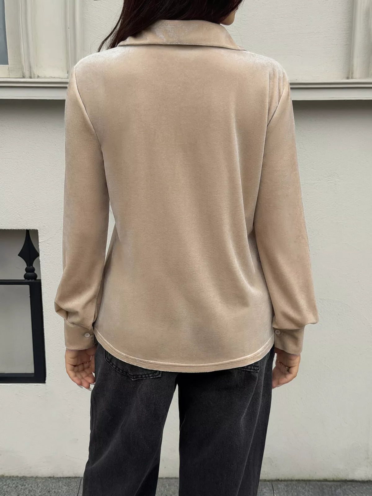 Velvet Button-Down Shirt with Chest Pocket