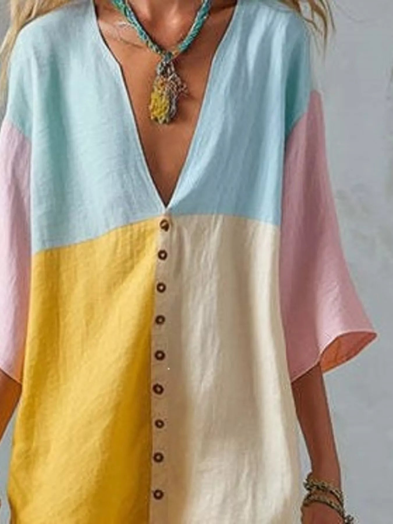 Color Block V-Neck Mini Dress