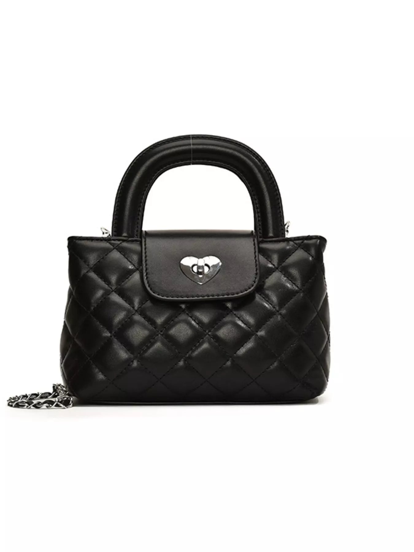 Quilted Heart Lock Crossbody Bag