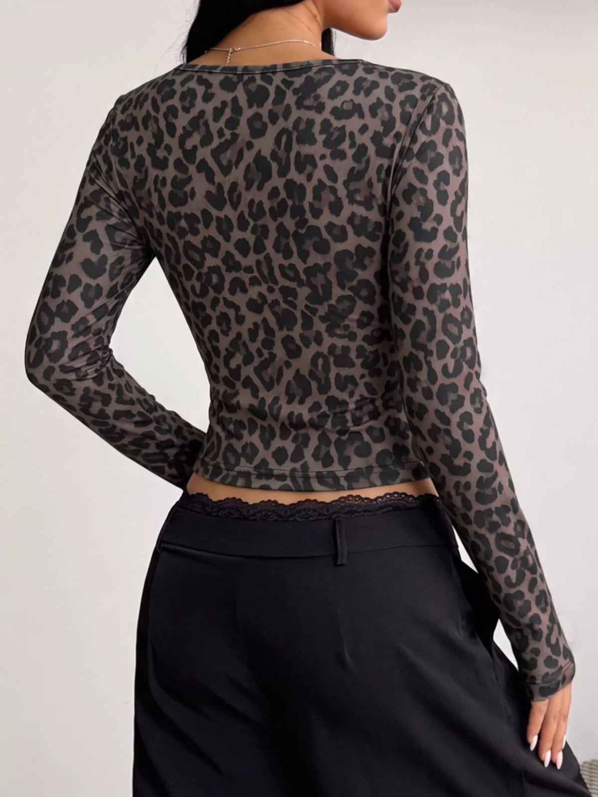 Leopard V-Neck Long Sleeve T-Shirt