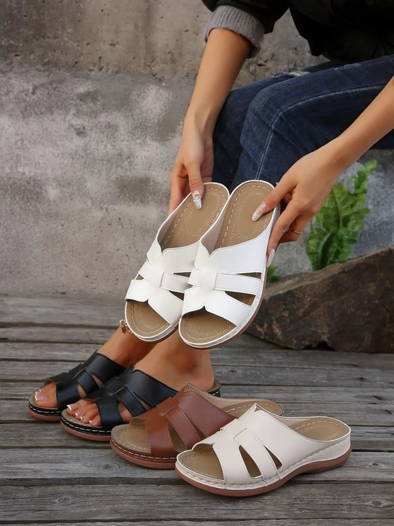 Cutout Leather Open Toe Sandals