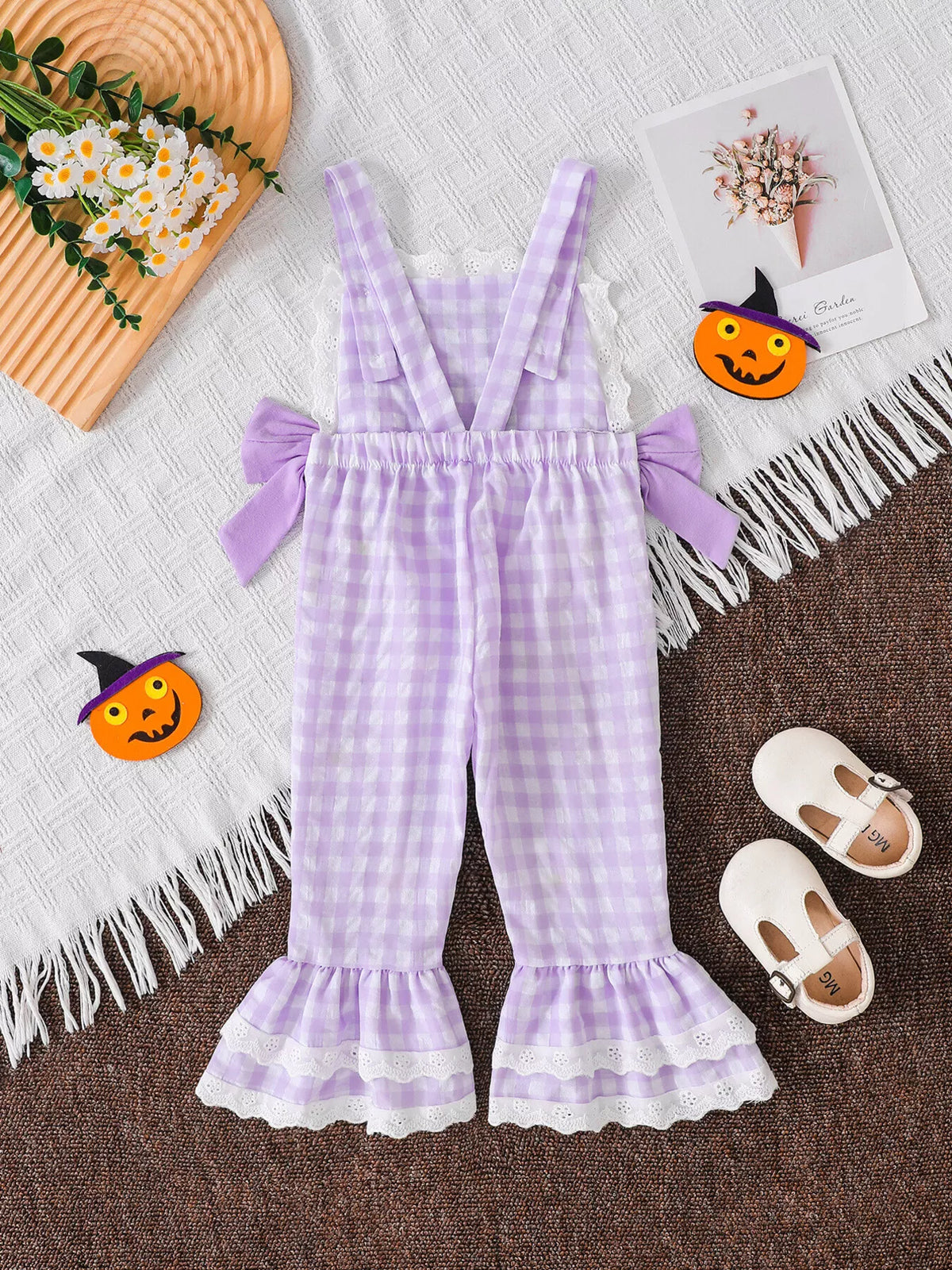 Children's Little Pumpkin Gingham Ruffle Hem Jumpsuit