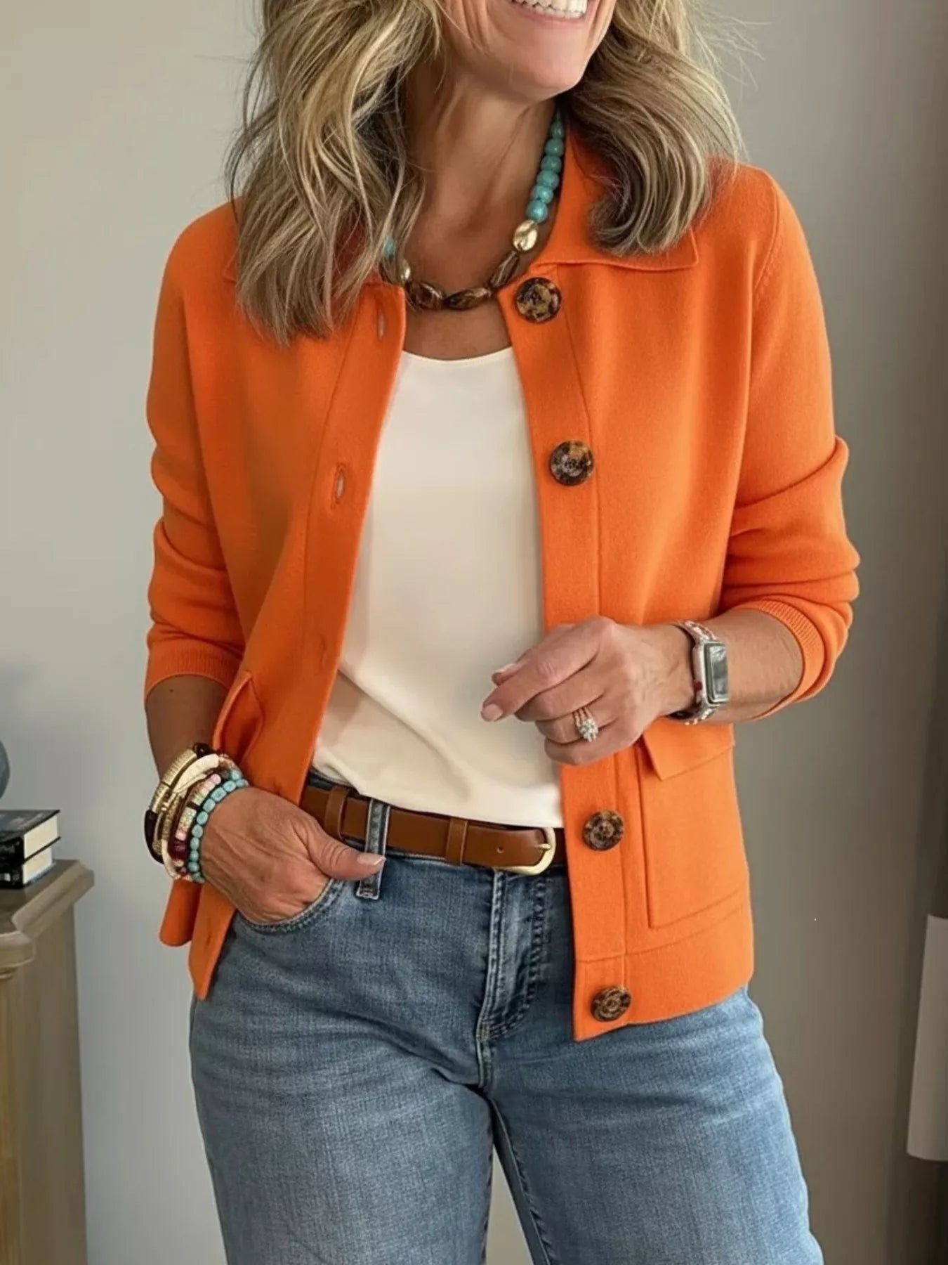 Full Size Long Sleeve Button-Down Outerwear Plus Size