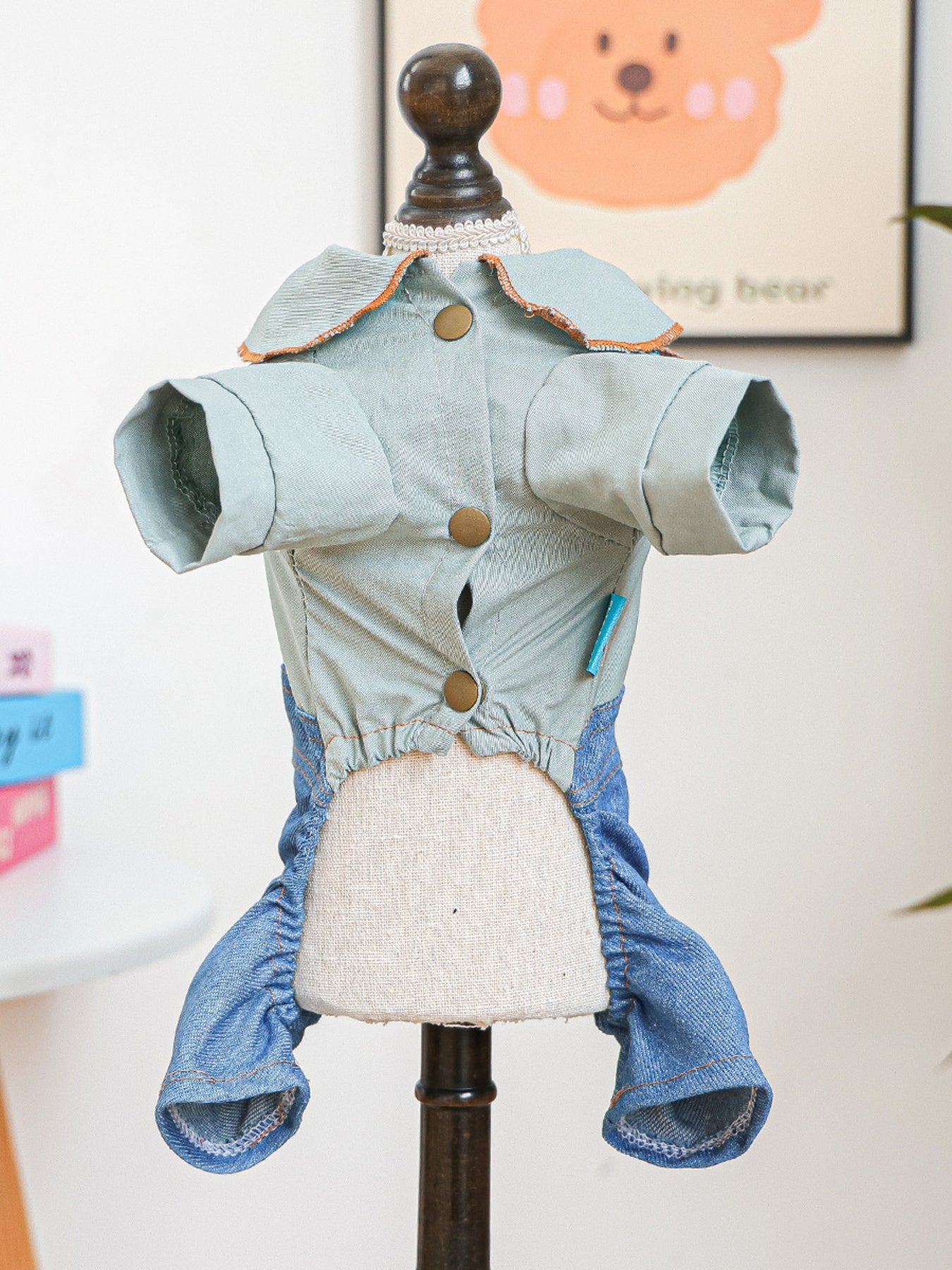 Denim Pet Jumpsuits with Bowknot