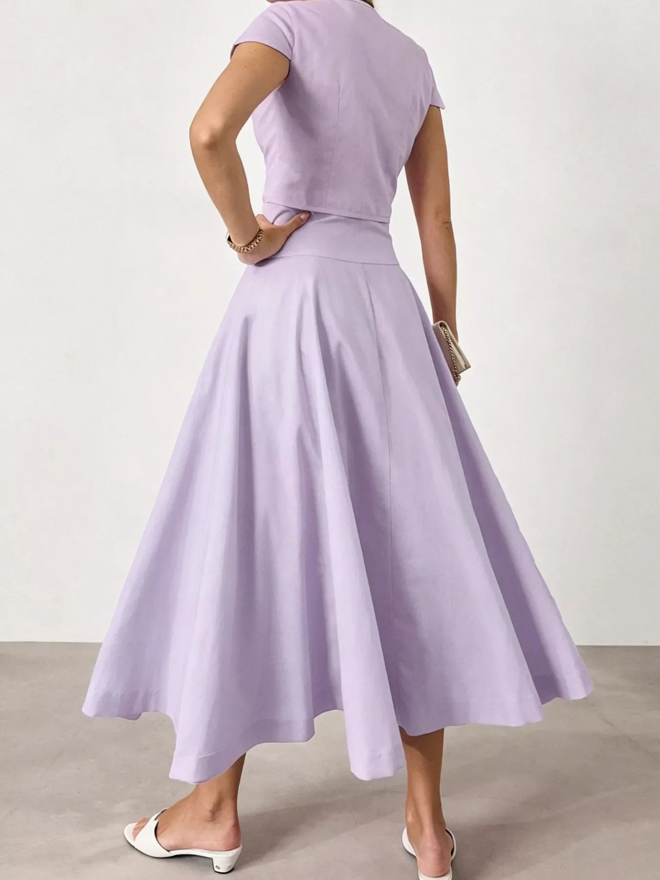 Cap Sleeve Button-Down Crop Top and Midi Skirt Set