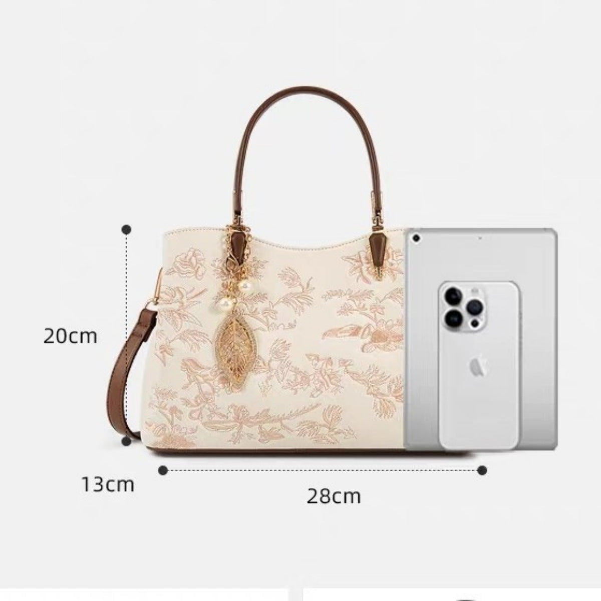Embroidered Floral Leather Handbag