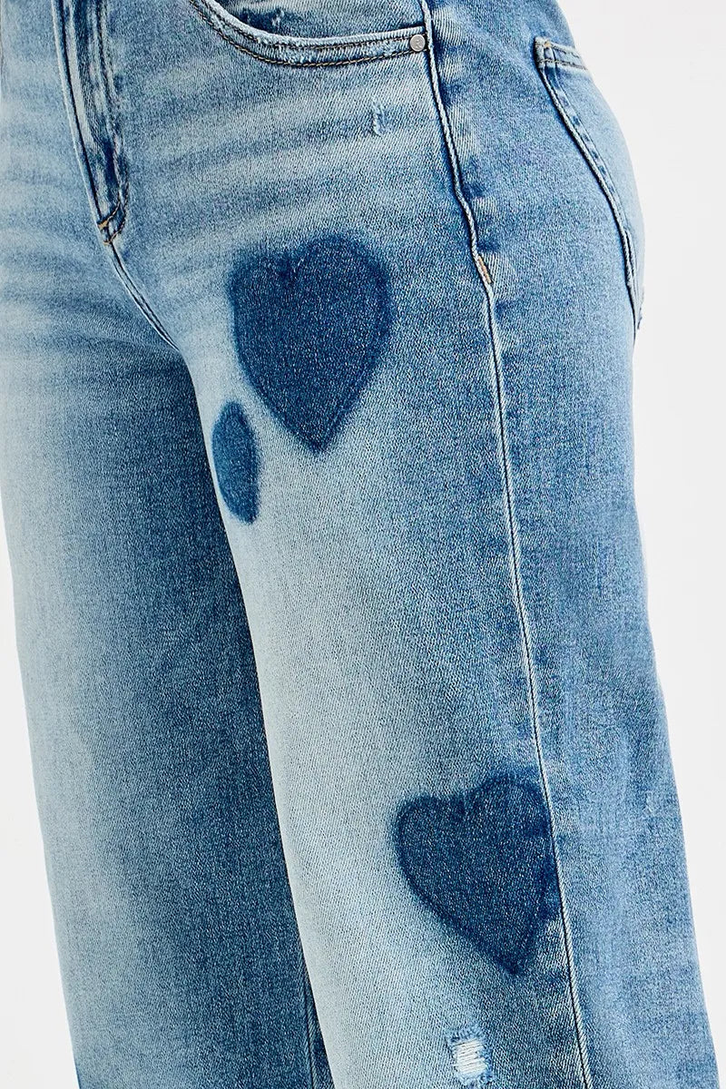 RISEN Full Size Mid Rise Fit-boyfriend Heart Shade Jeans Plus Size