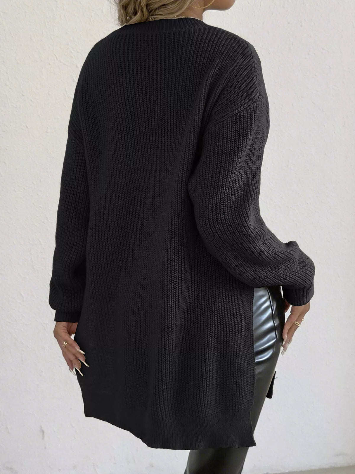 Side-Slit Dropped Shoulder Sweater