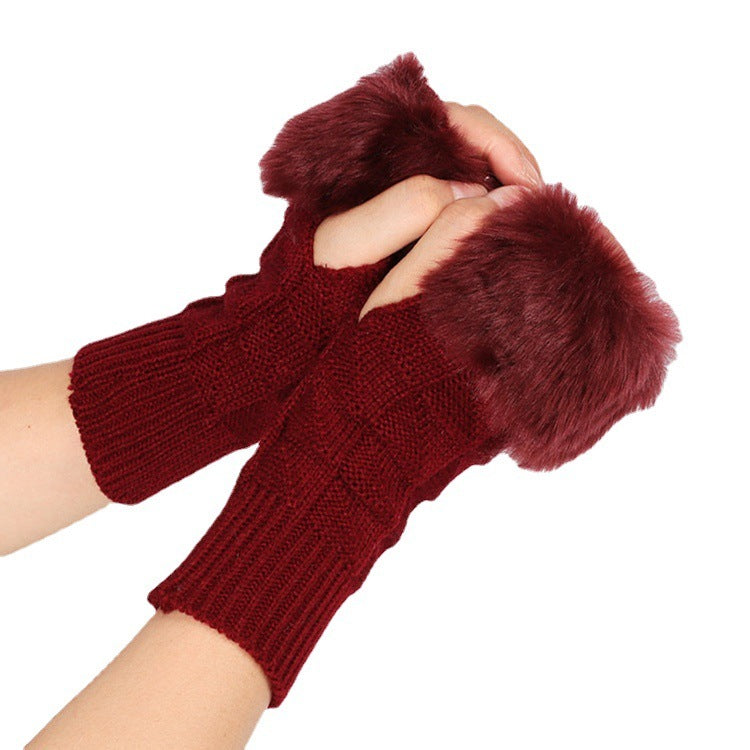 Knitted Gloves Fur Mid Length Half Finger Computer Gloves - Keeps Hands Warm With Soft Acrylic