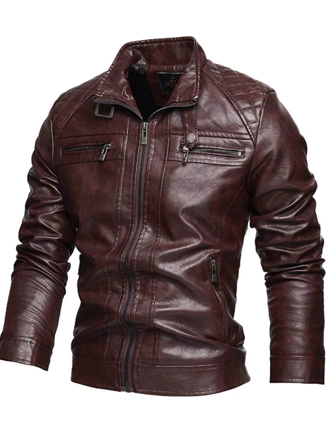 Men's Zip Up Faux Leather Moto Jacket
