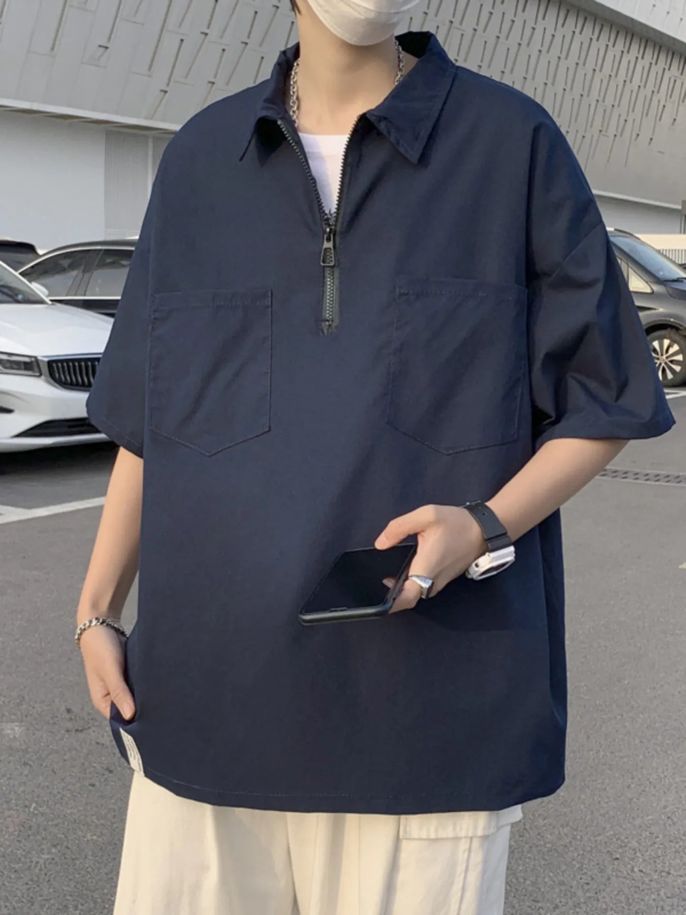 Men's Half-Zip Oversized Blouse
