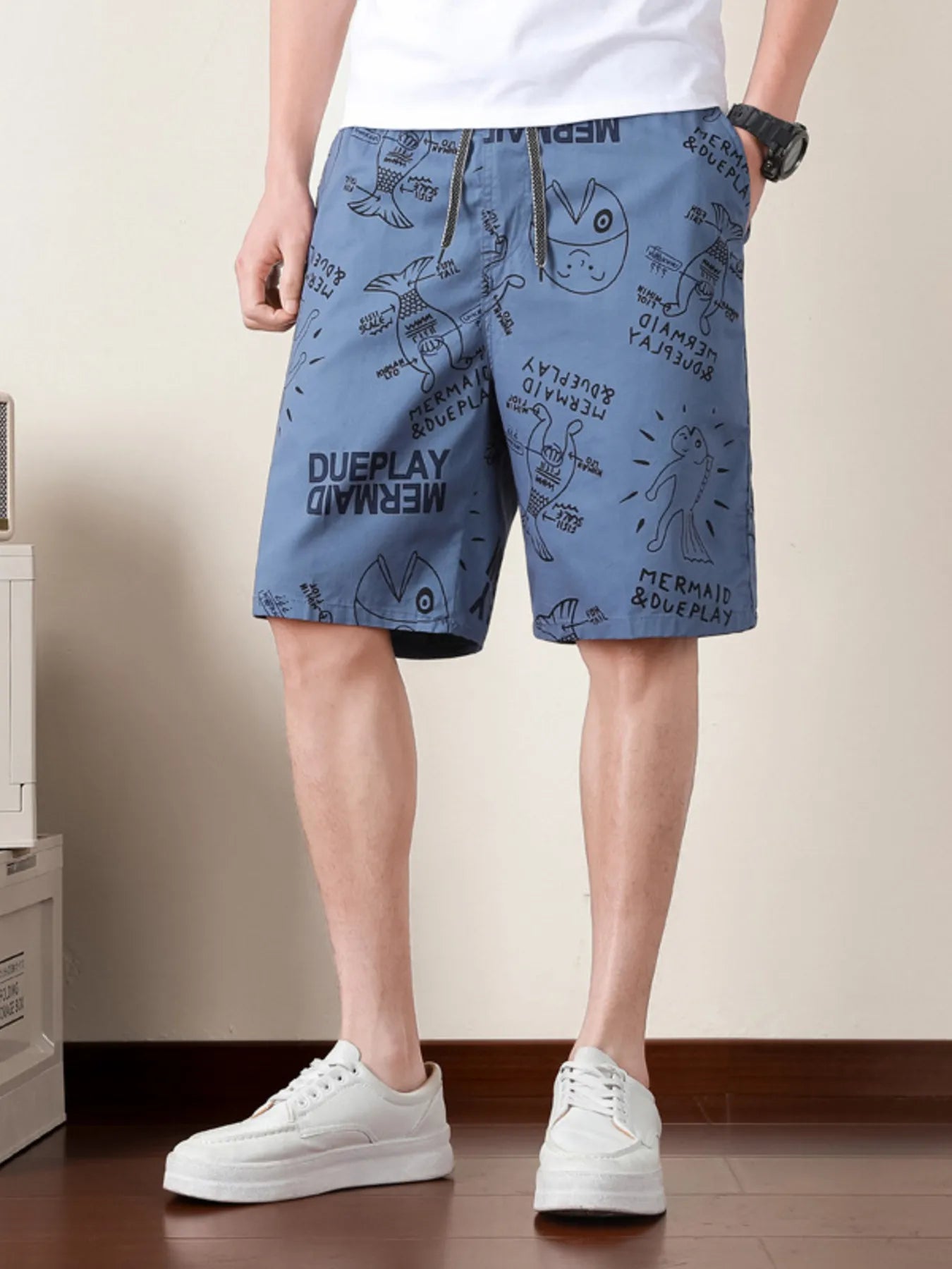 Men's Plus Size Printed Drawstring Shorts
