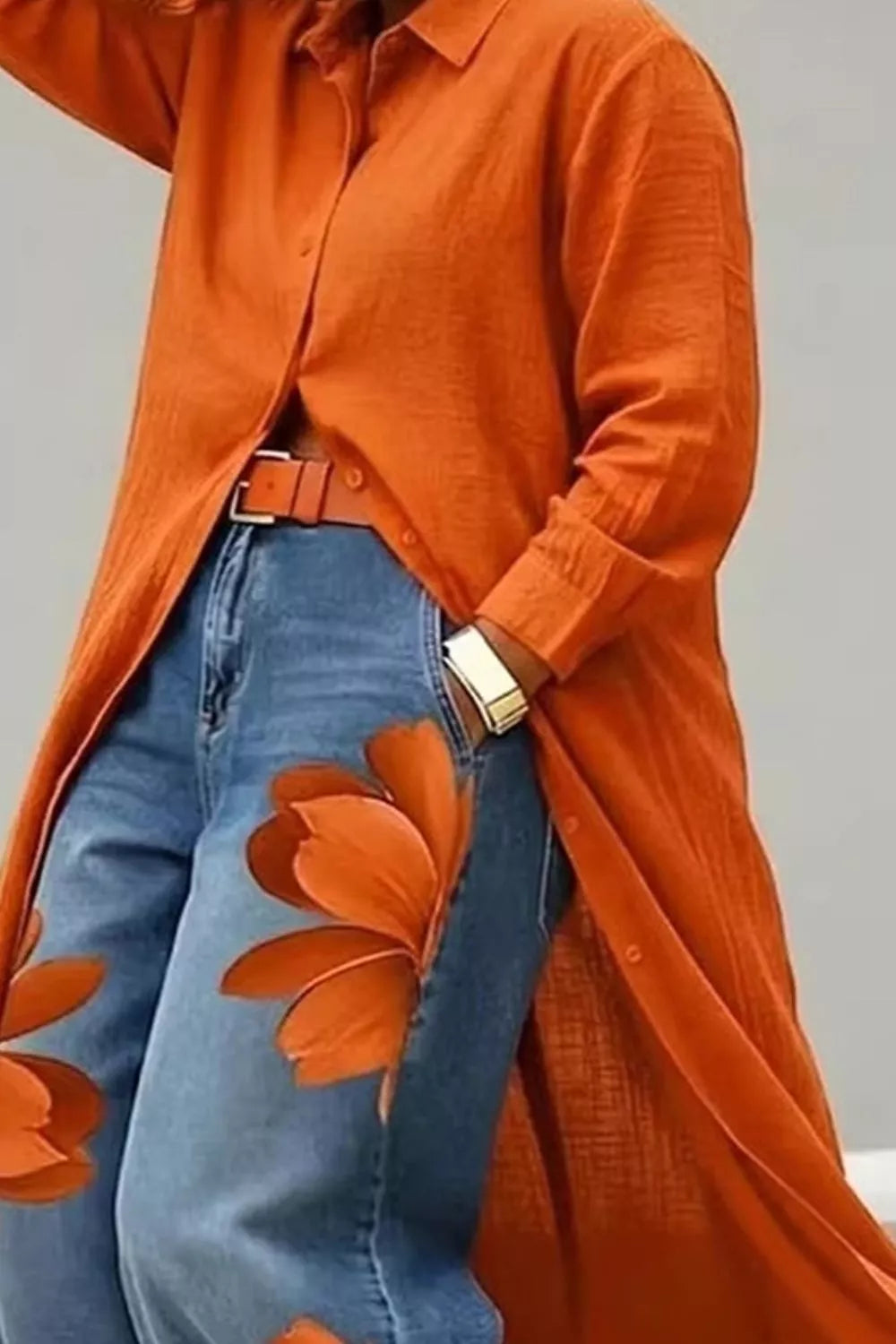 Button Up Long Sleeve Longline Shirt