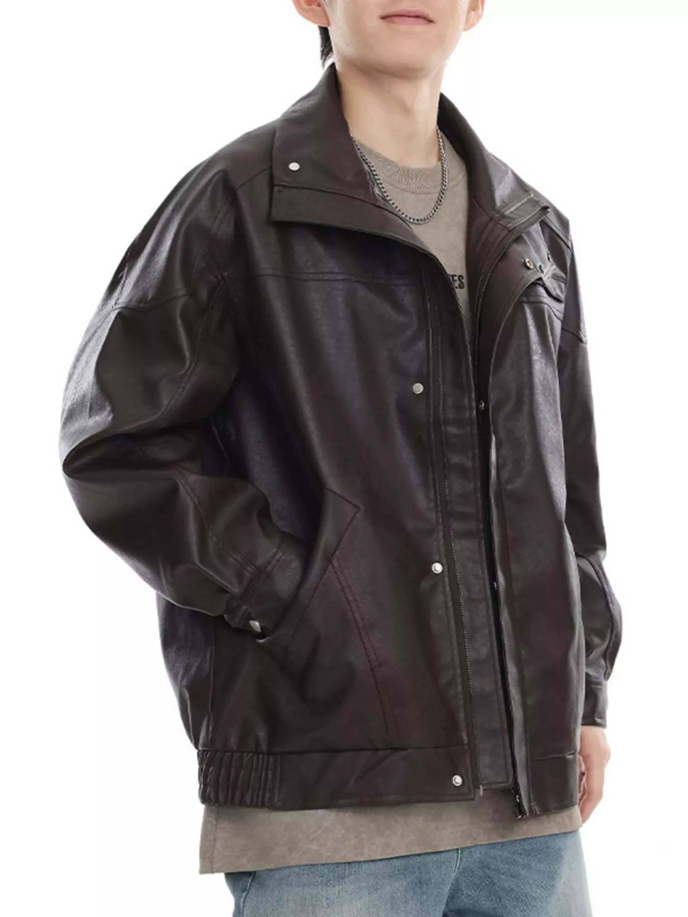 Men's Plus Size Stand Collar Leather Jacket