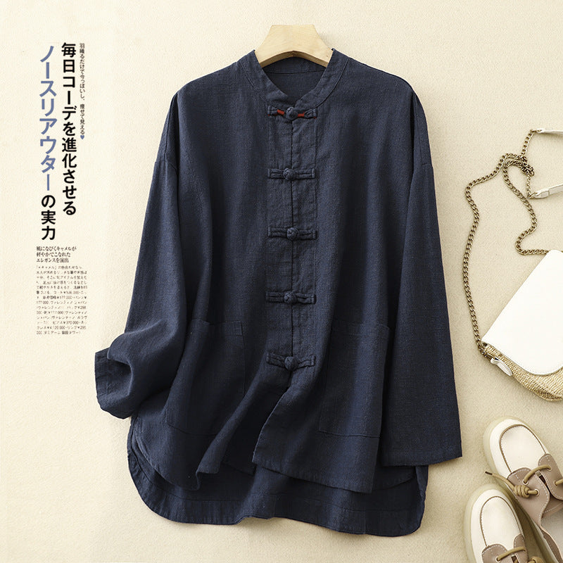 Women’s Retro Chinese-Style Cotton & Linen Loose Top