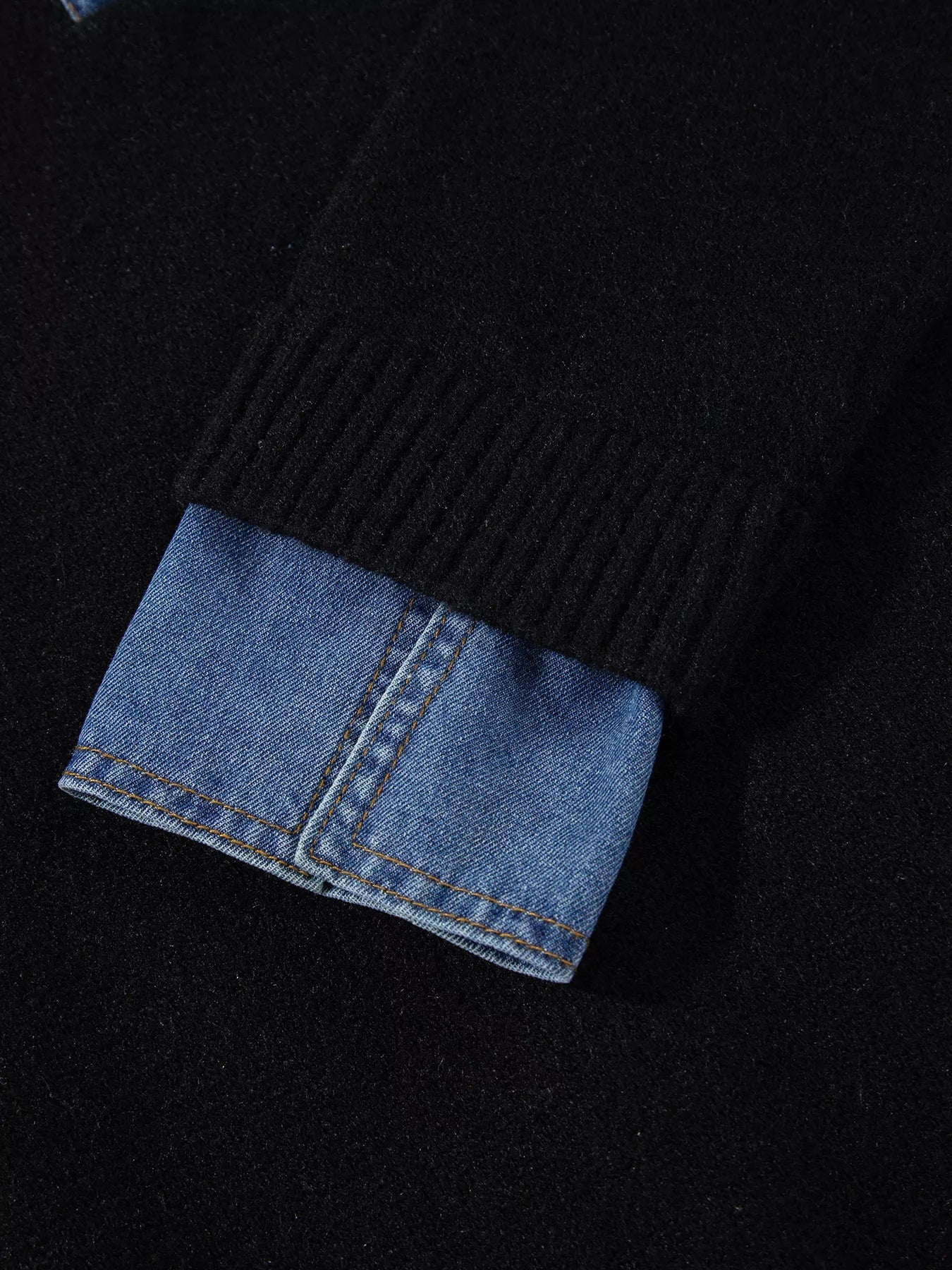 Denim Patchwork Collar Cuffed Casual Sweater