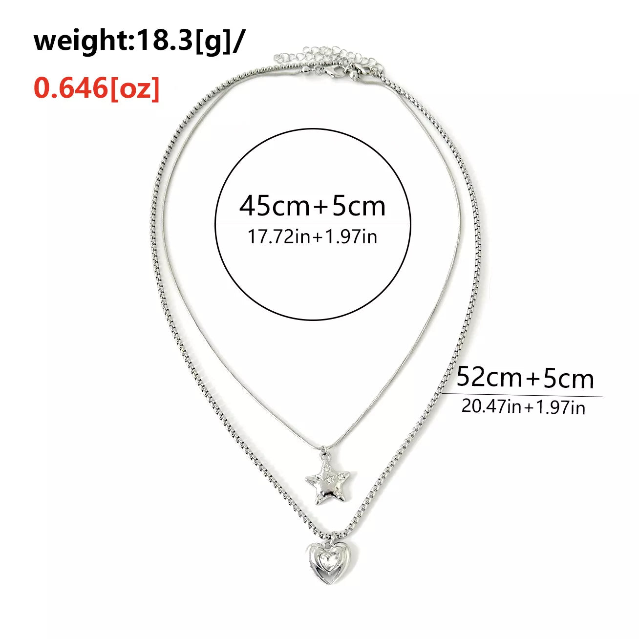 2-Piece Star and Heart Pendant Necklace