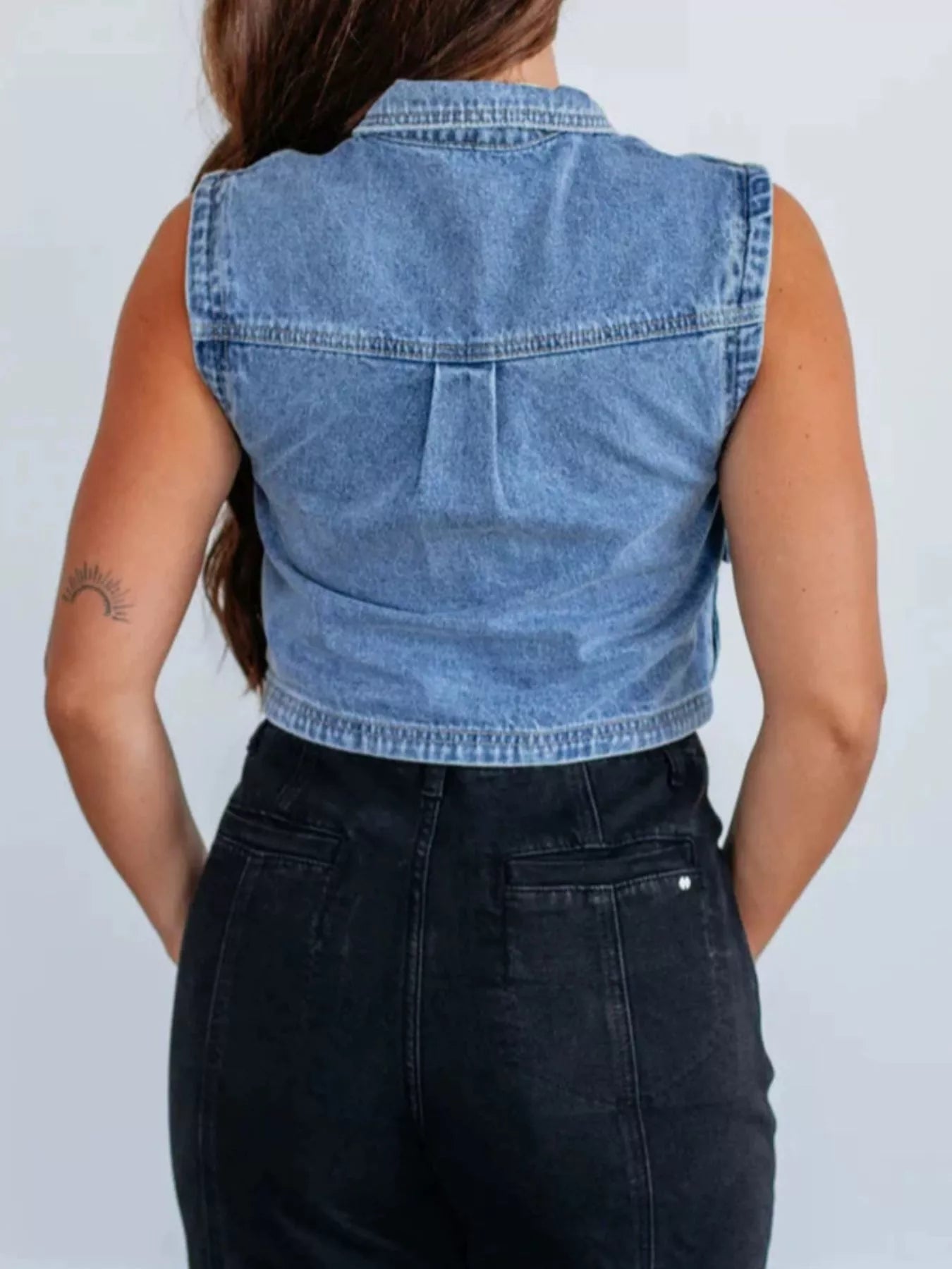 Sleeveless Cropped Denim Vest