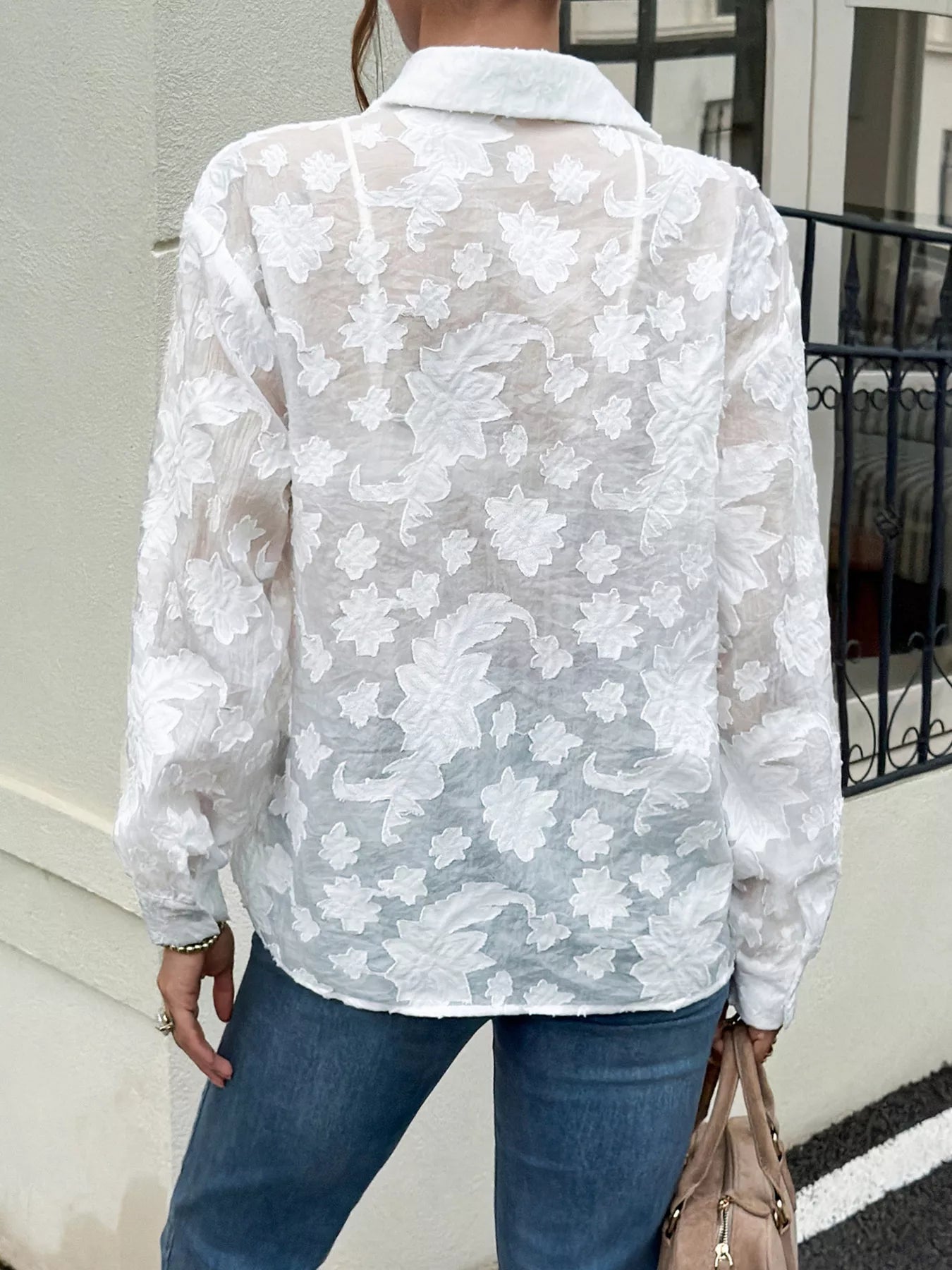 Sheer Floral Button Up Shirt