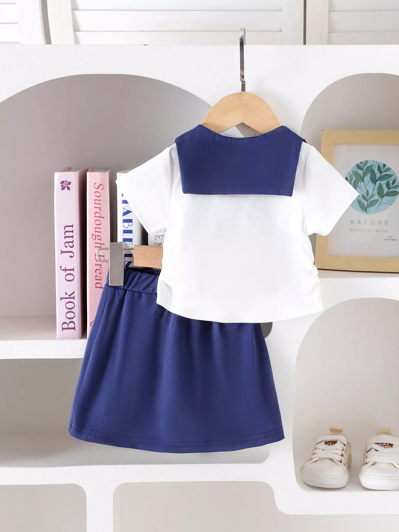 Children's Sailor Collar Embroidered Tee and Skirt Set