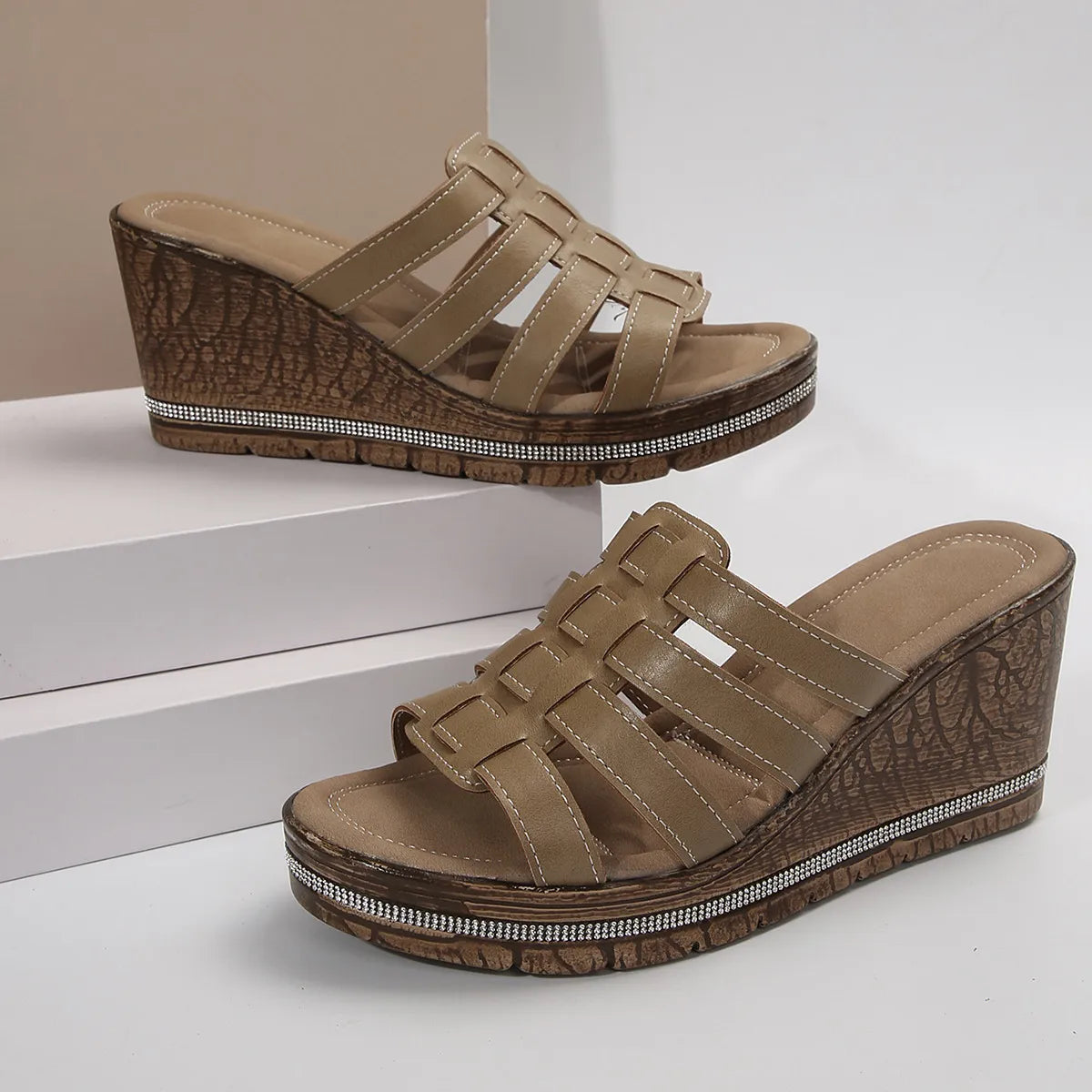 Wedge Platform Sandals with Multiple Strap Design