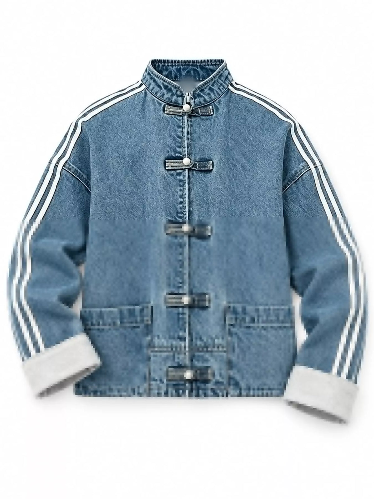 Chinese-Style Button Stand Collar Denim Jacket