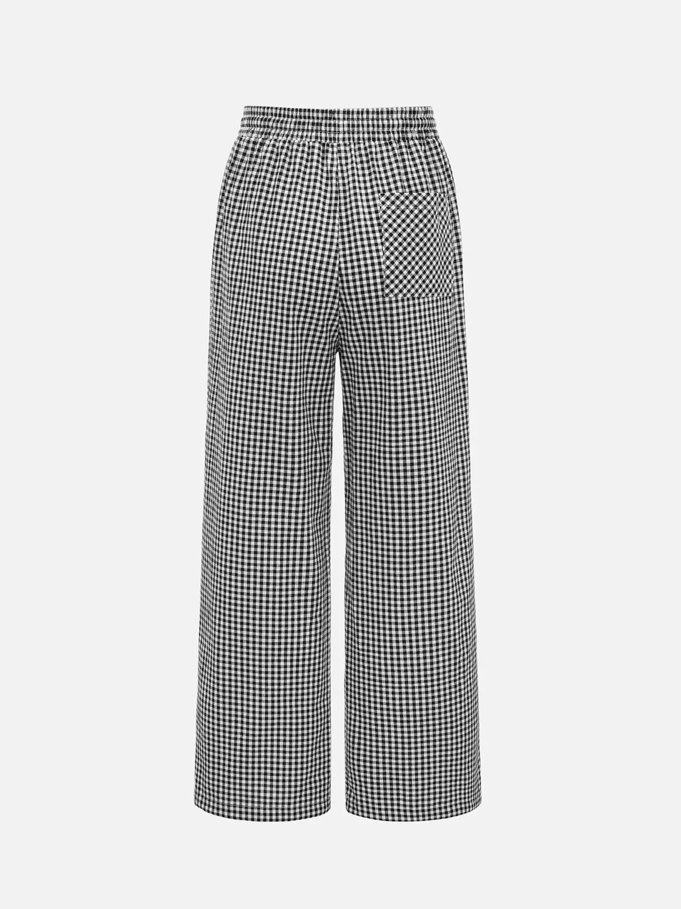 High-Waisted Gingham Wide-Leg Drawstring Pants