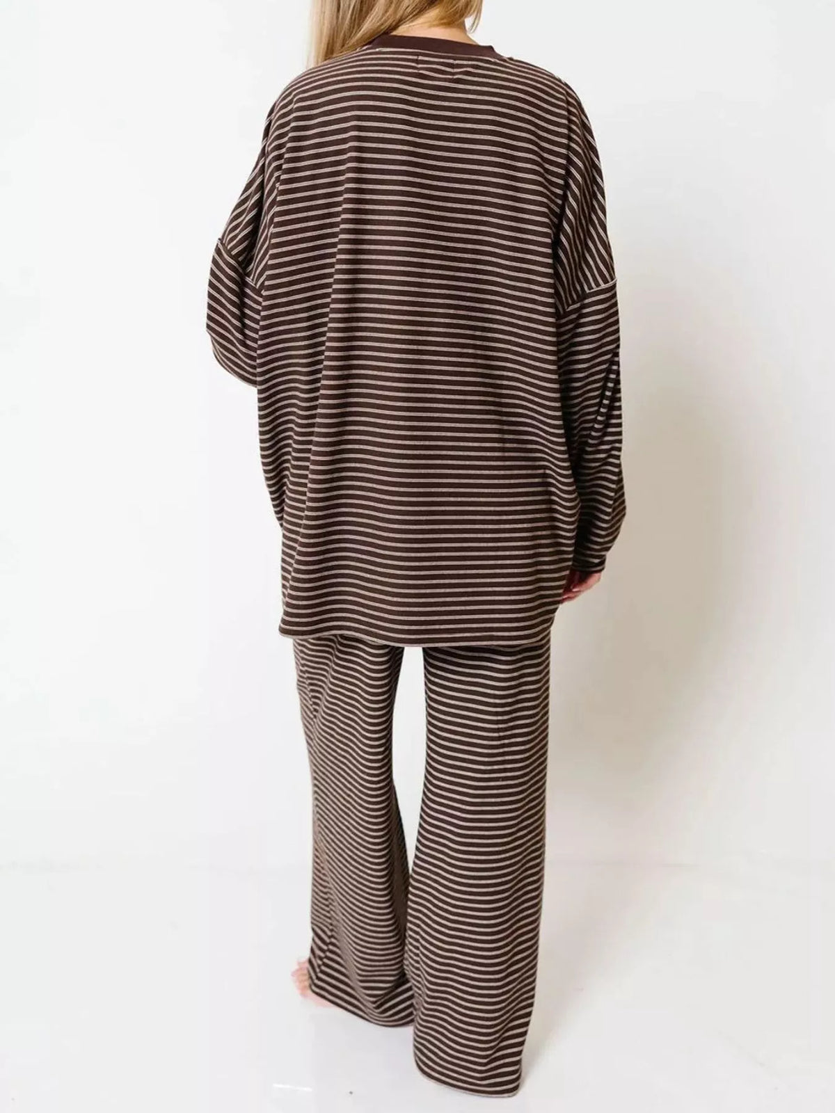 Striped Dropped Shoulder Top and Pants Lounge Set
