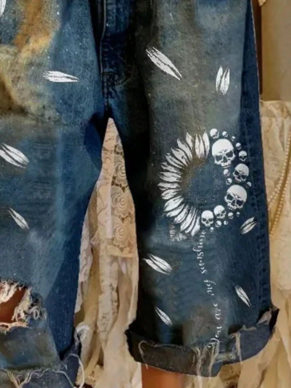 Full Size Distressed Skull Print Jeans Plus Size
