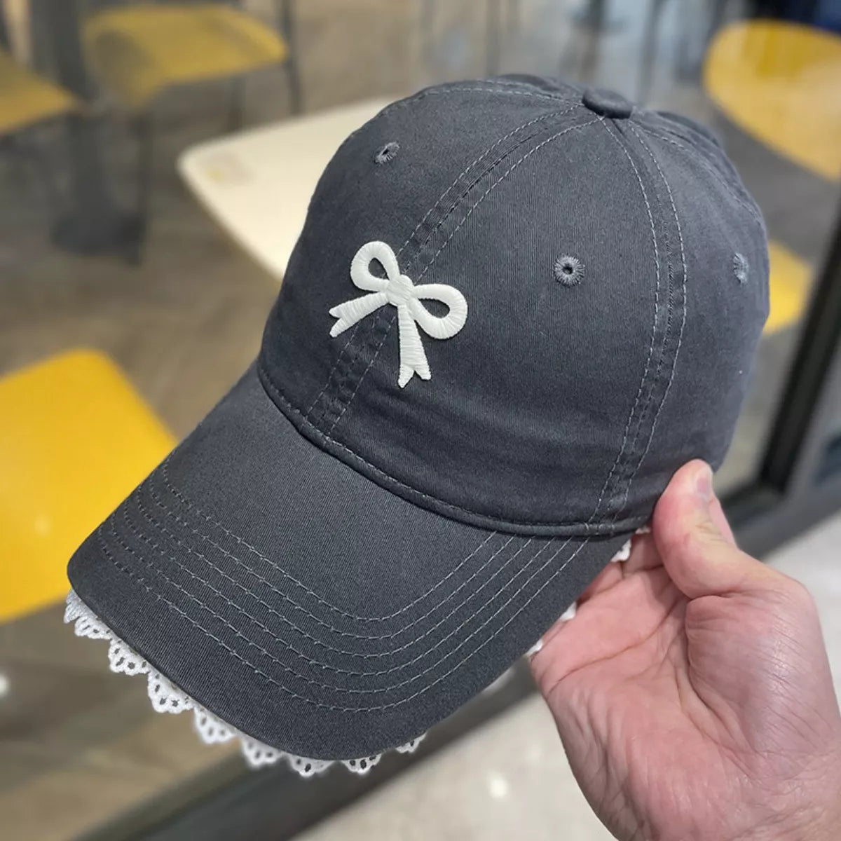 Lace Detail Bow Baseball Cap