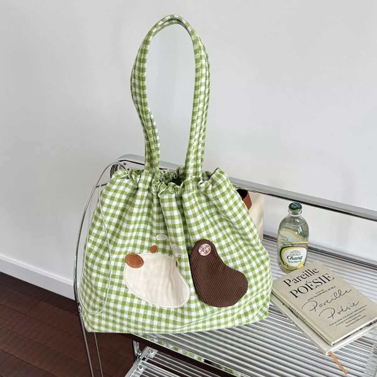 Gingham Drawstring Handbag