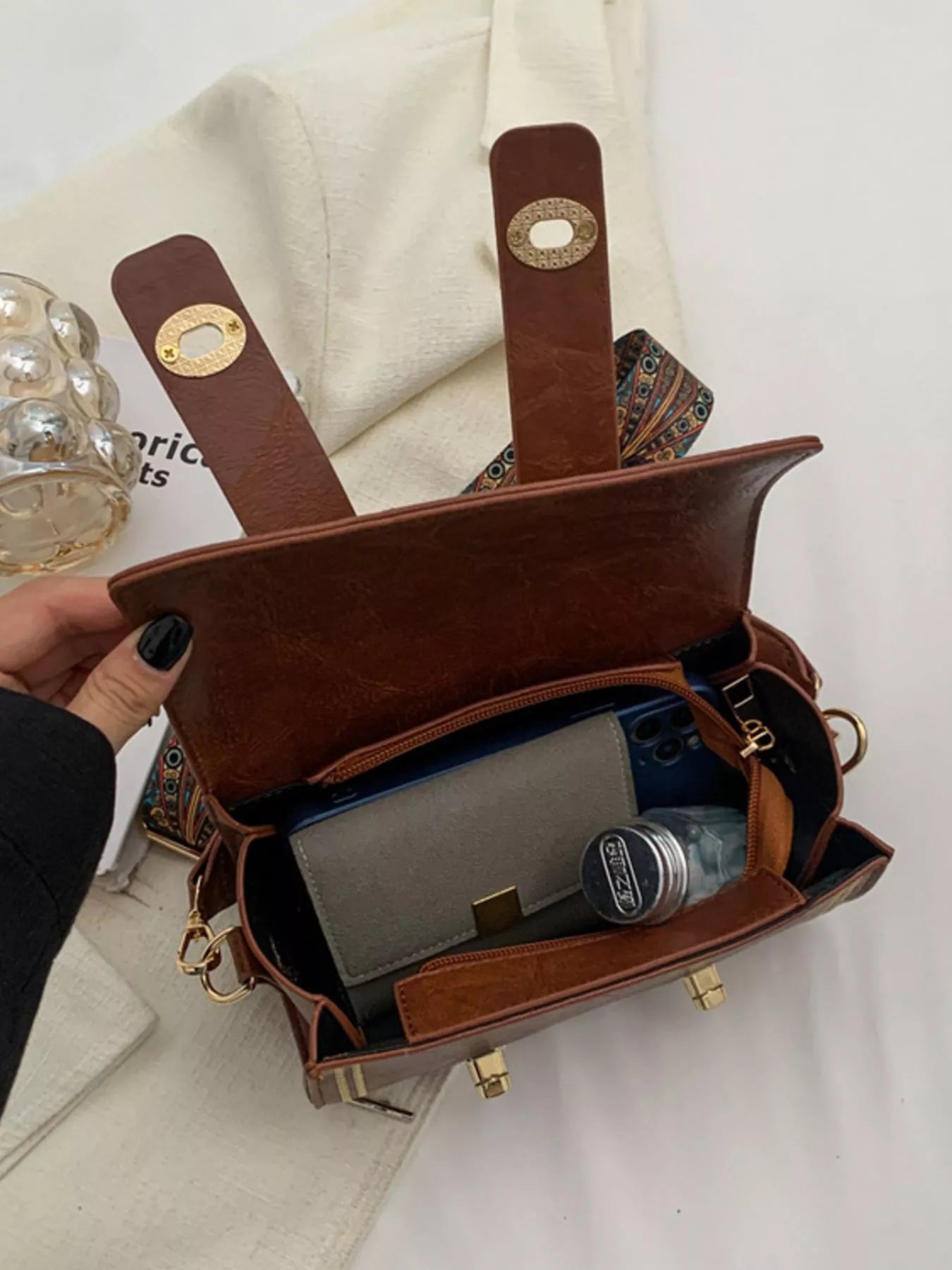 Vintage Barrel Crossbody Bag with Charm