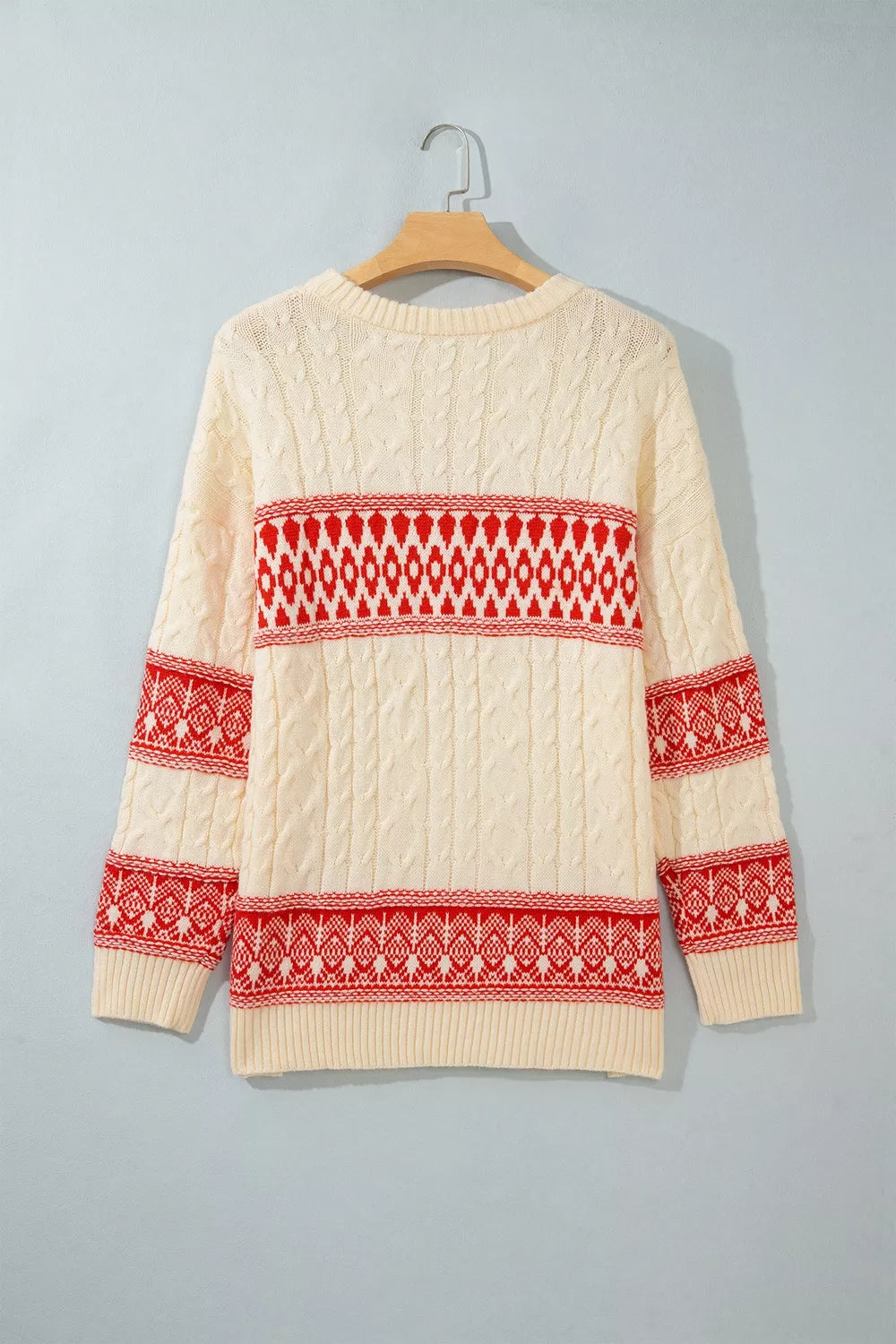 Western Print Round Neck Long Sleeve Shift Sweater
