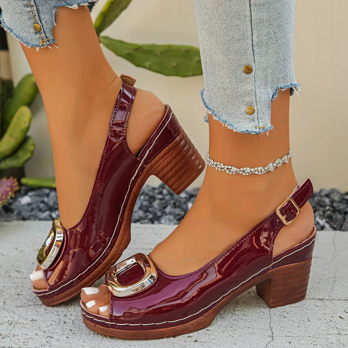 Peep Toe Block Heels Sandals