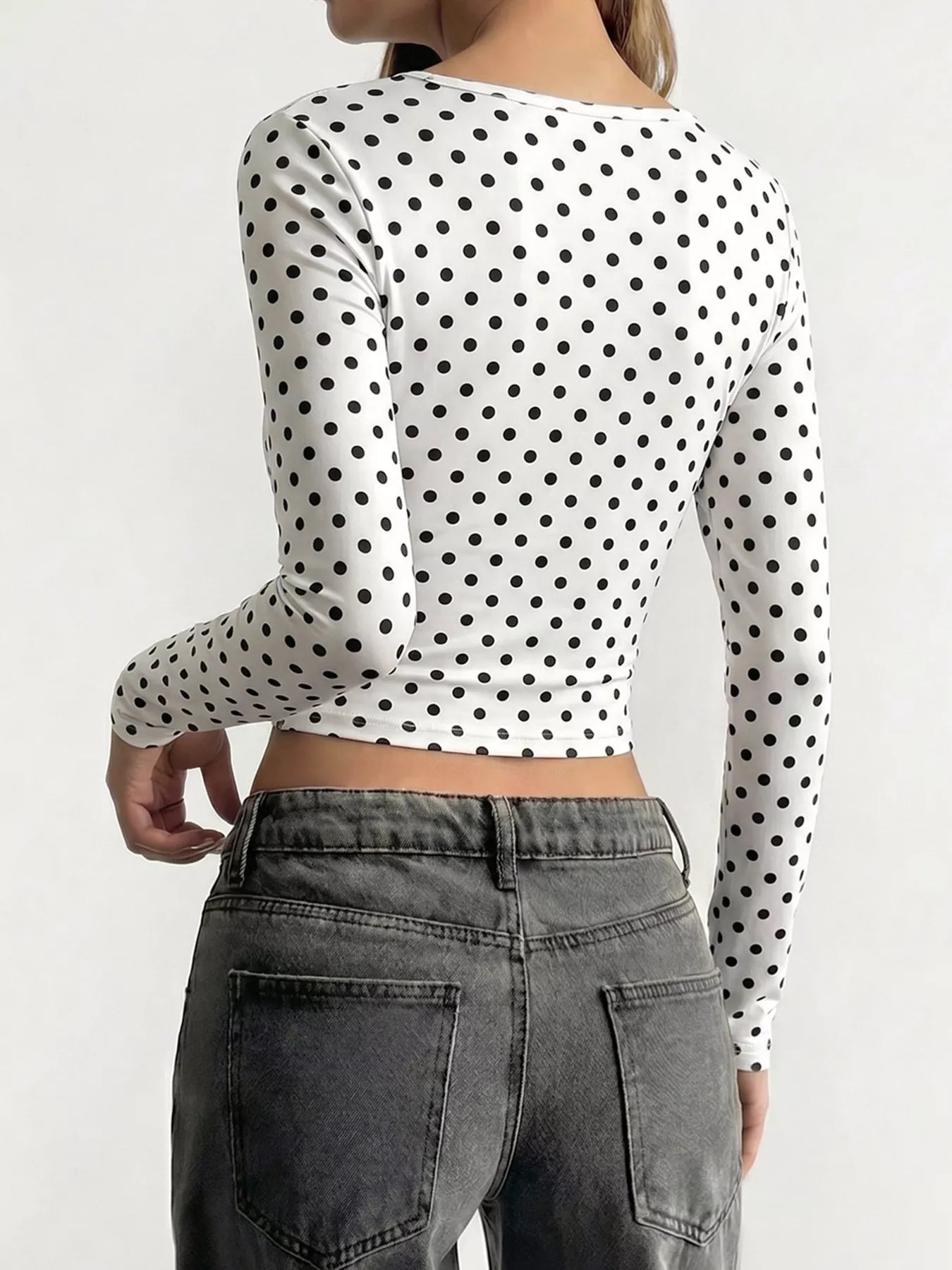 Polka Dot Long Sleeve Cropped T-Shirt