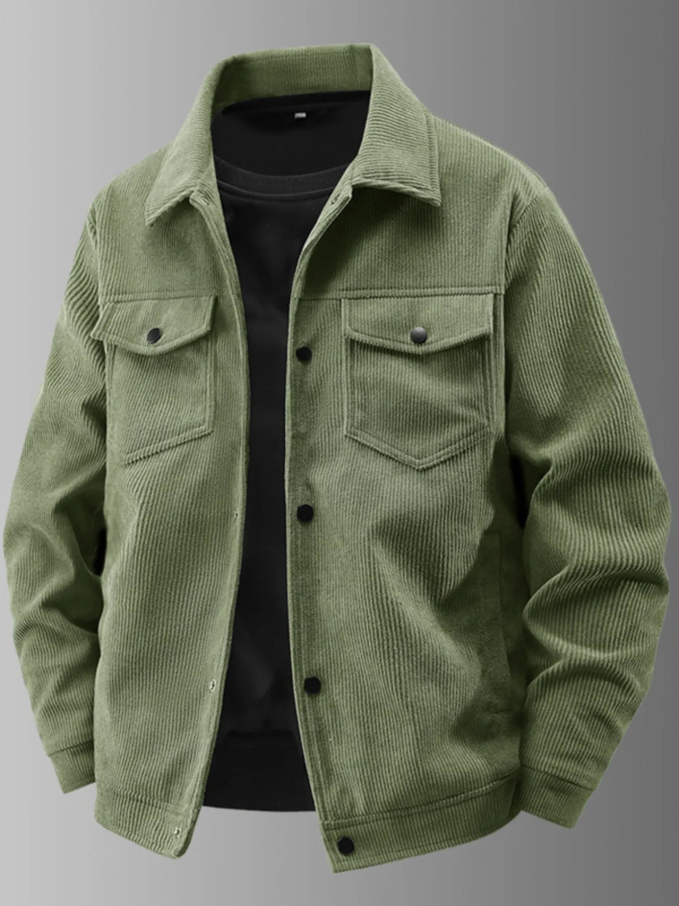 Men's Plus Size Corduroy Button-Up Jacket with Chest Pockets