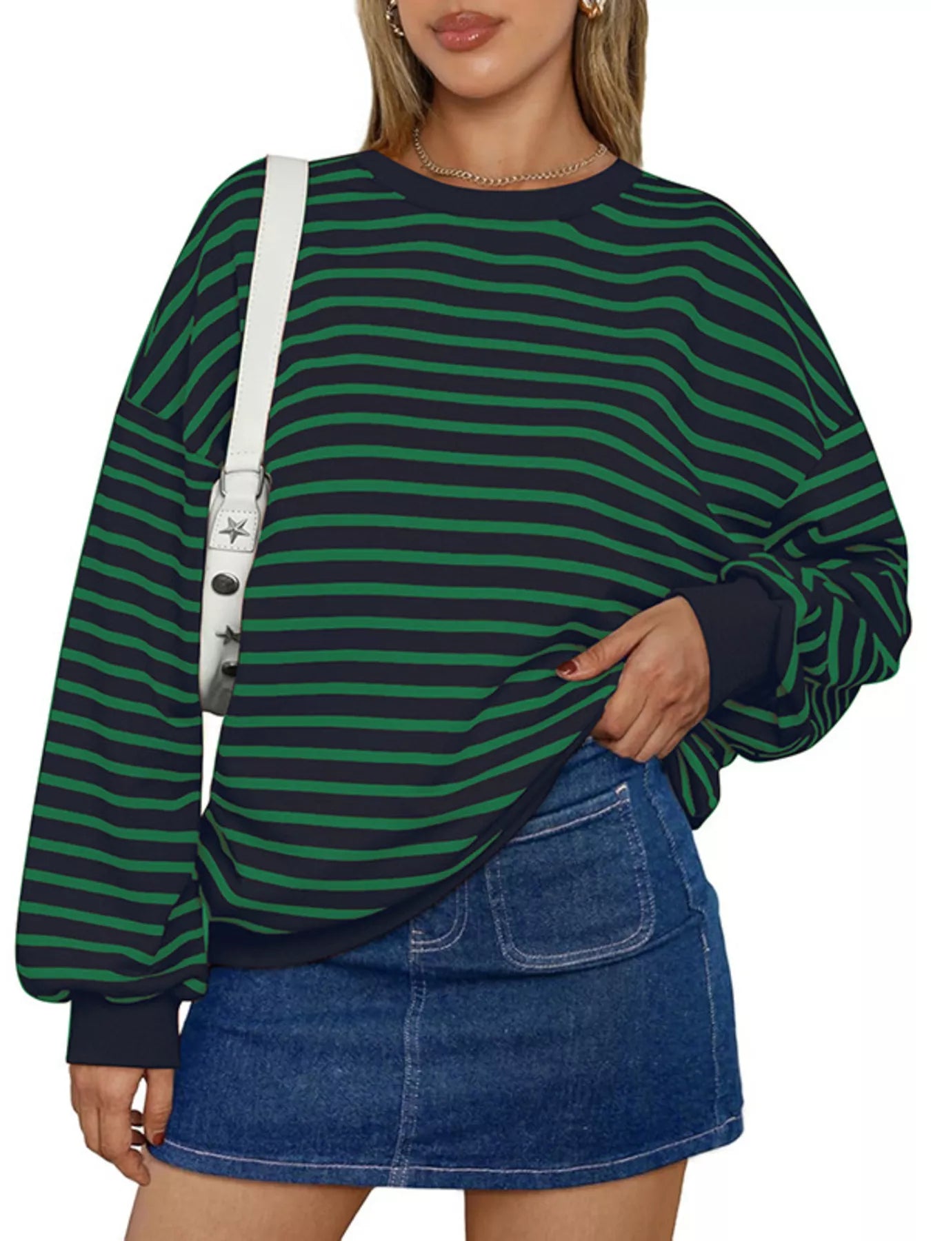 Oversized Striped Crewneck Sweatshirt