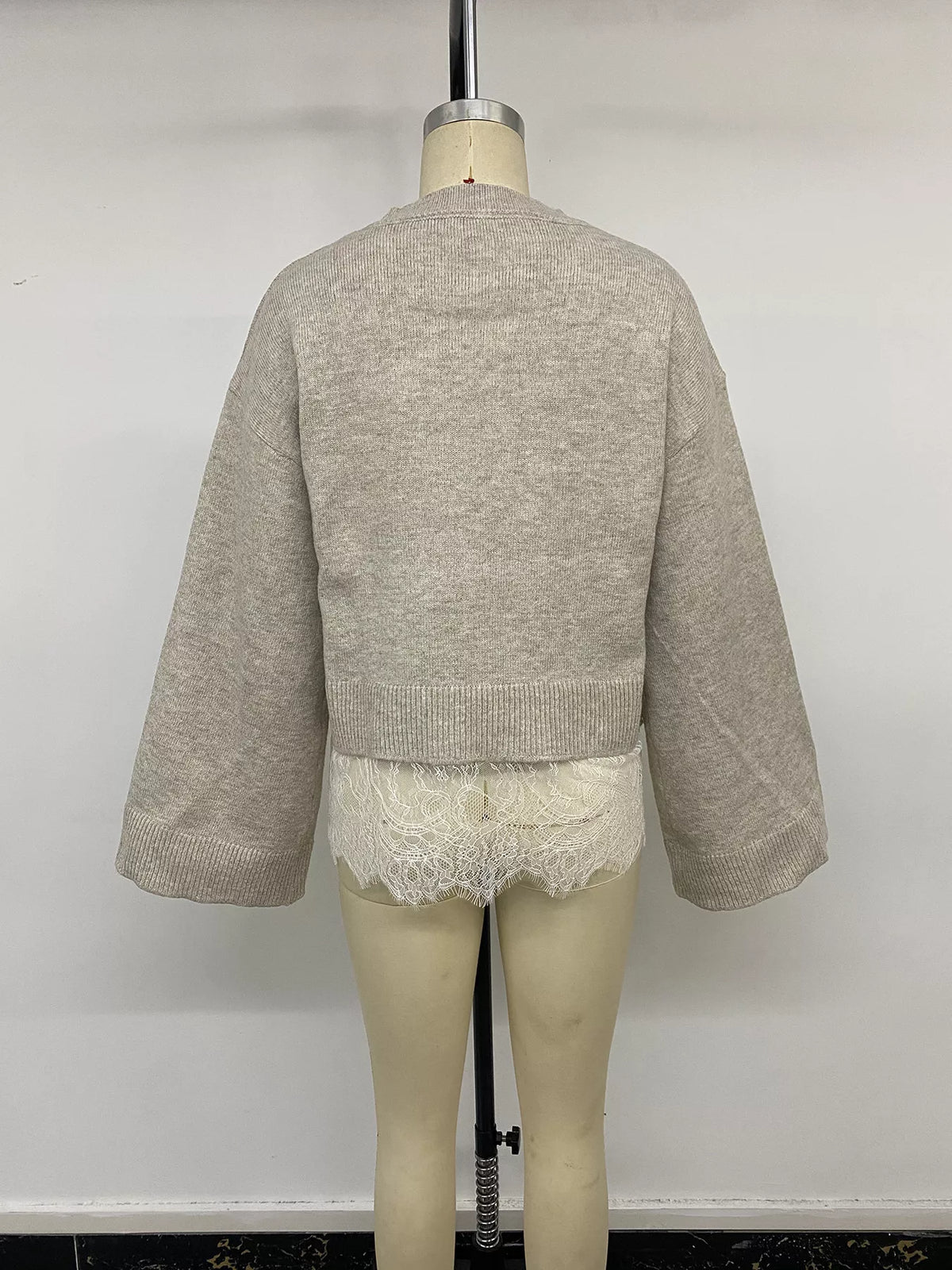 Layered Lace Hem Crew Neck Sweater