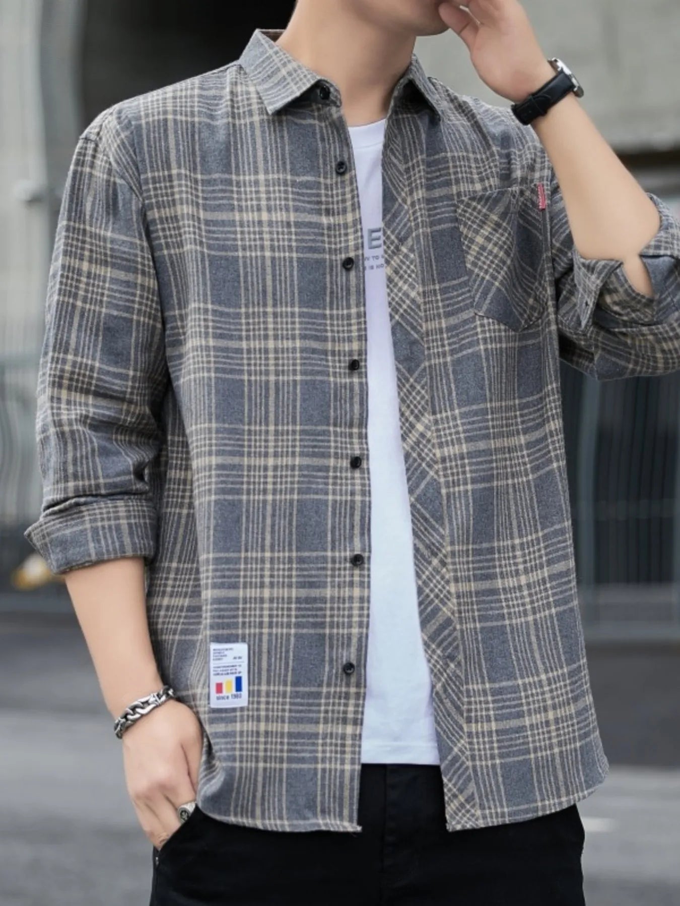 Men's Plus Size Plaid Button Up Long Sleeve Shirt