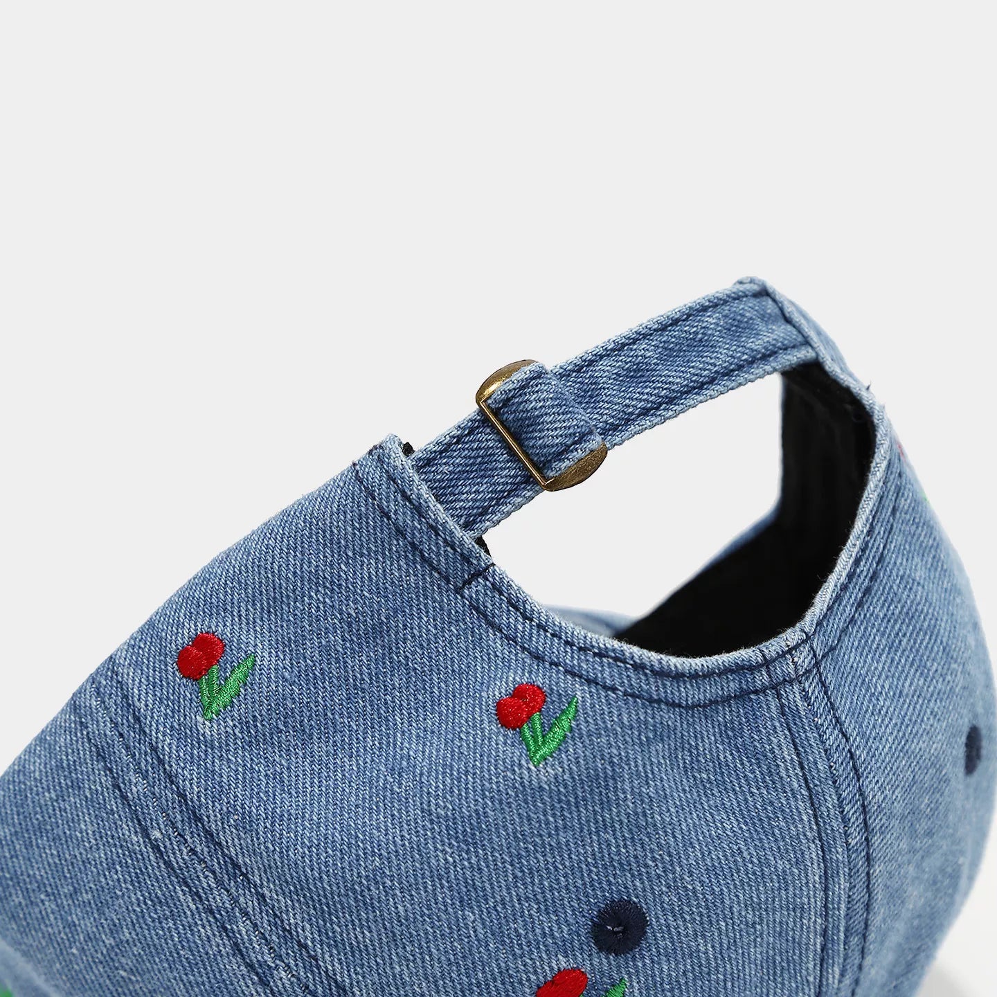 Cherry Embroidered Denim Baseball Cap