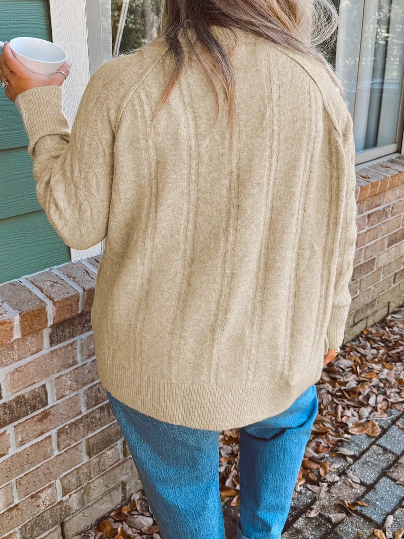 Plus Size Oversized Cable Knit Long Sleeve Round Neck Sweater